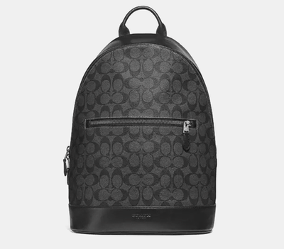 Coach Black Signature Canvas Backpack with Leather Trim Coach Black Signature Canvas Backpack with Leather Trim main image 4