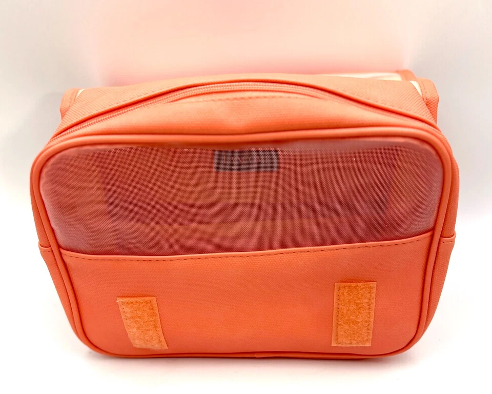 ¡Nuevo! Lancome Bolso Plegable Viaje Cosmético Maquillaje Cremallera con Asa ~ Naranja Foto 3 de 4