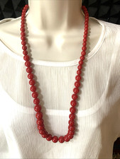 Vintage Large Red Acrylic Bead Graduated Necklace 30.75"
