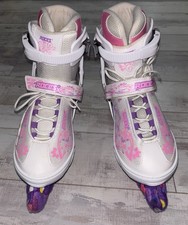 Roces Adjustable Ice Skates size 5-8 Girl s w/Blade Covers - White/Pink/Purple