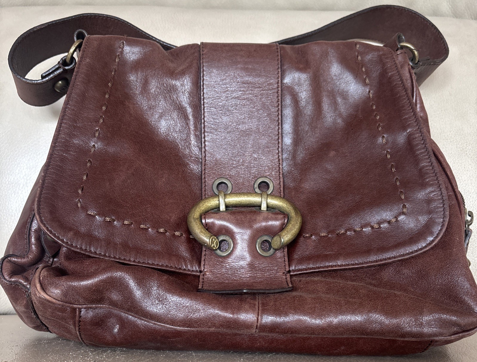 Francesco Biasia Brown Leather Shoulder Bag Very Good Used Condition