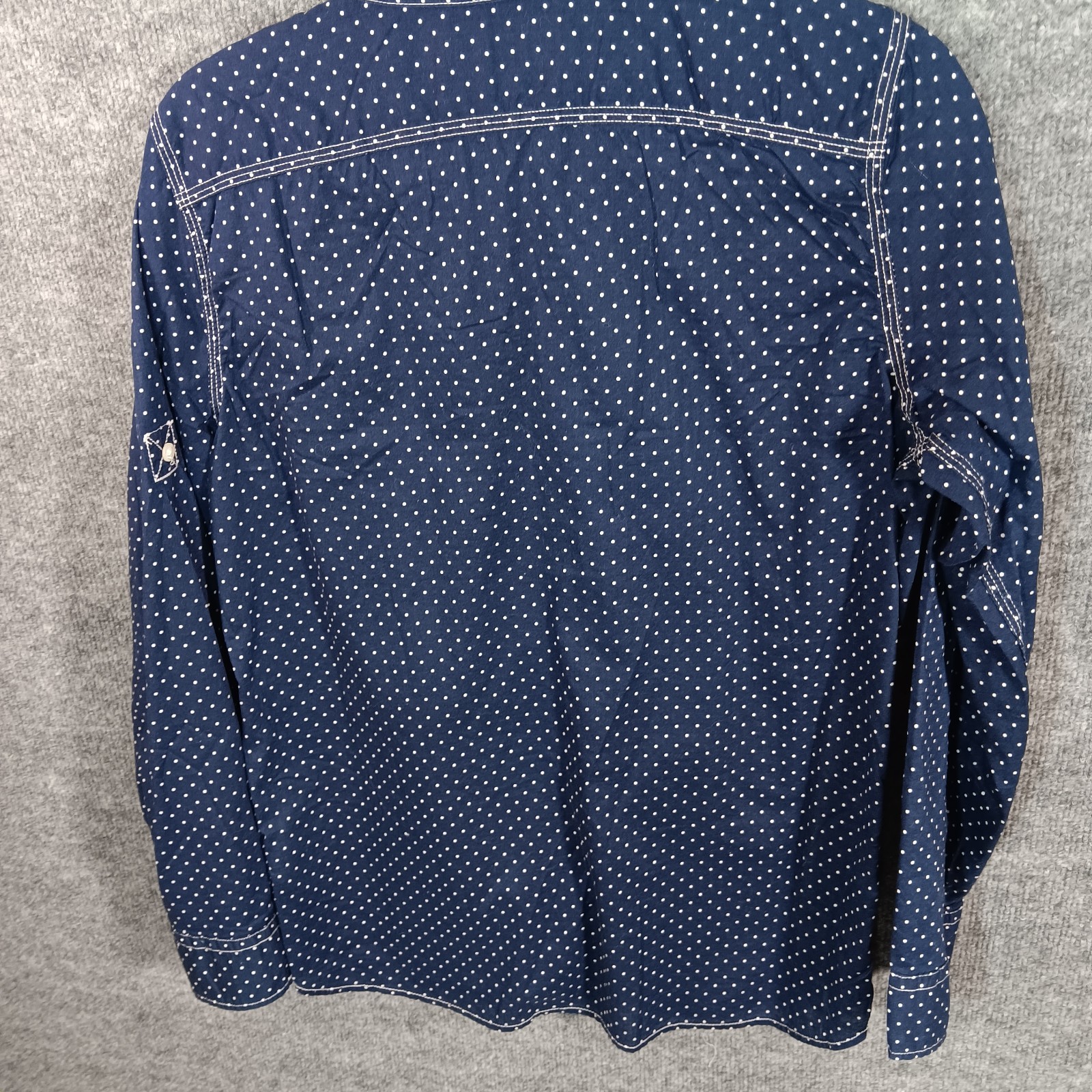 Lauren Ralph Lauren Dress Shirt Button Up Blue Polka Dots Contrast Stitched