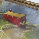old 1967 Oil Painting canvas panel Modern Barn Horse Track 24X18 framed signed — photo 10