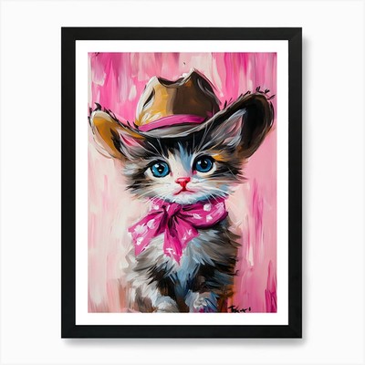 Cowgirl Kätzchen 1 Kunstdruck gerahmt mit gerahmtem Wandbild Poster Leinwanddruck Bild