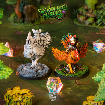 Mouse Rooster Riders | Cute Dungeons and Dragons D&D 28-32mm Tabletop Miniatures