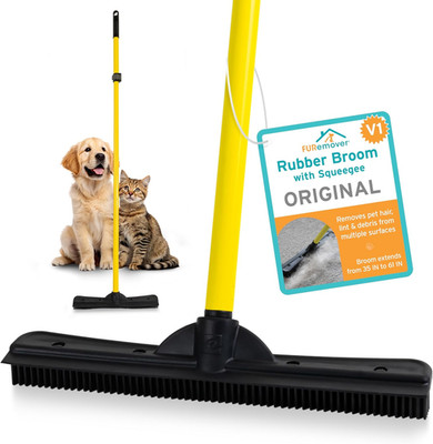 Pet Hair Removal Rubber Broom, 61'' Telescopic Handle