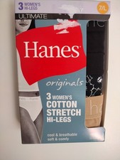 Hanes Originals Womens Hi-Legs 3 Cotton Stretch Panty 7/L Ultimate Soft Comfy