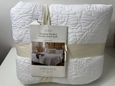 Threshold Garment Washed Paisley Stitch Quilt Full/Queen White 88 in x 92 in New