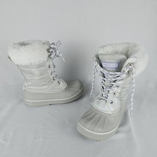 London Fog Girls Bell Court Winter Snow Boots Silver Iridescent Faux Fur Size 12