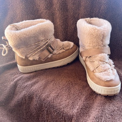 TIME AND TRU WOMEN'S BROWN ANKLE BOOTS FAUX FUR TRIM 9 Thinsulated Water Resist