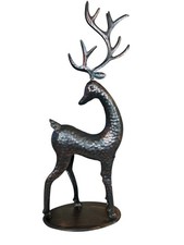 Vtg Hammered Metal Reindeer Figurine LARGE Antlers Cottagecore Holiday 17  Decor