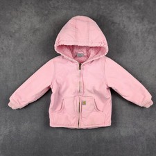 Carhartt Sherpa Lined Duck Canvas Jacket Toddler Girls 3T Pink Hooded Coat Zip