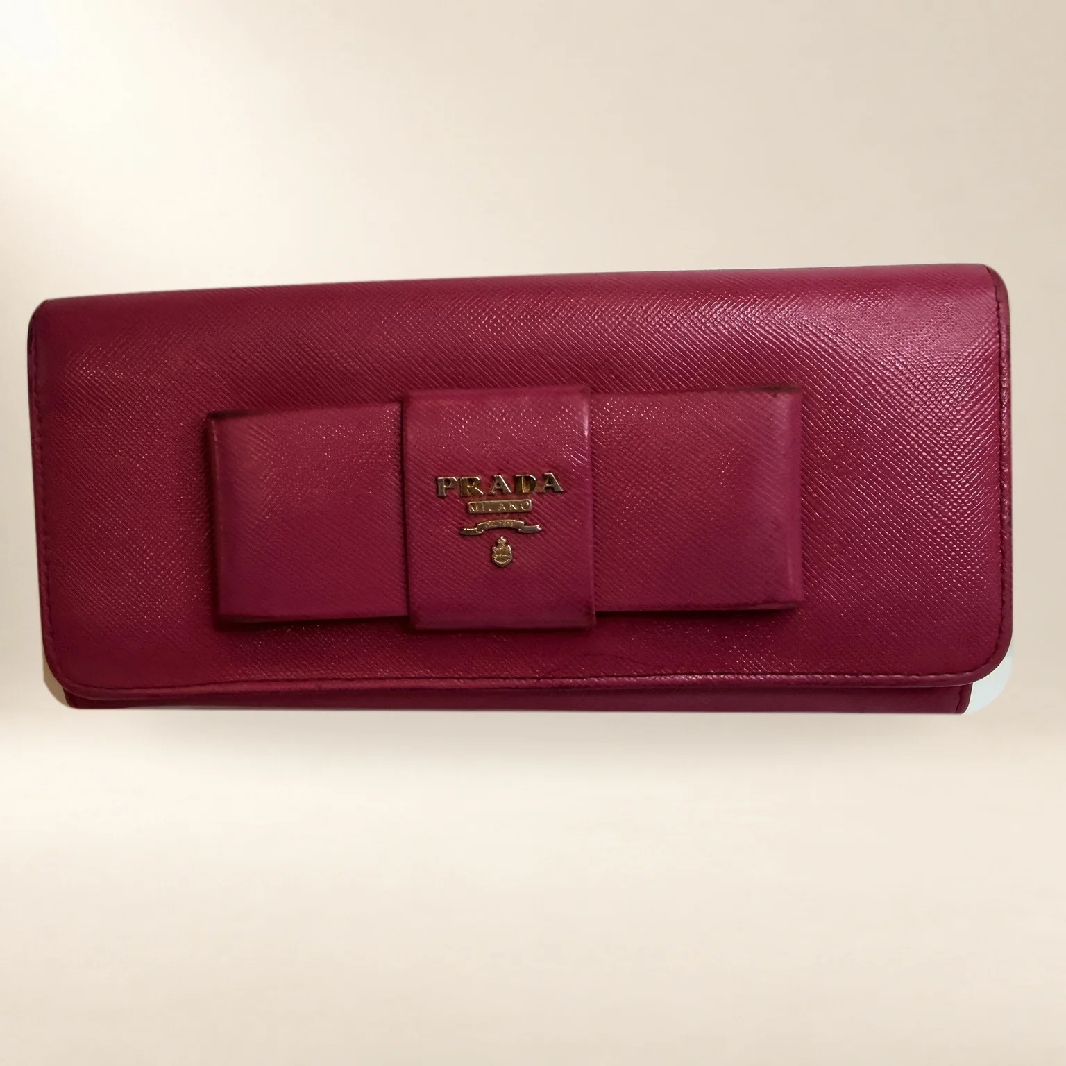 Prada Saffiano Leather Fiocco Bow Continental Wallet