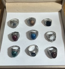 Vintage Modern Costume Rings Mixed Sizes Styles Lot of 9 Silver Tone Rings