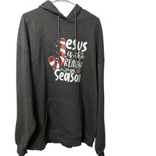 SHEIN Womens Jesus is the Reason for the Season Candy Cane Christmas Hoodie 2XL
