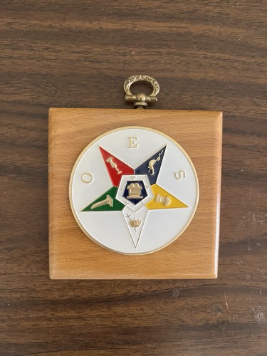 Vintage Order of the Eastern Star OES Car Emblem on Wood Plaque – Perfect