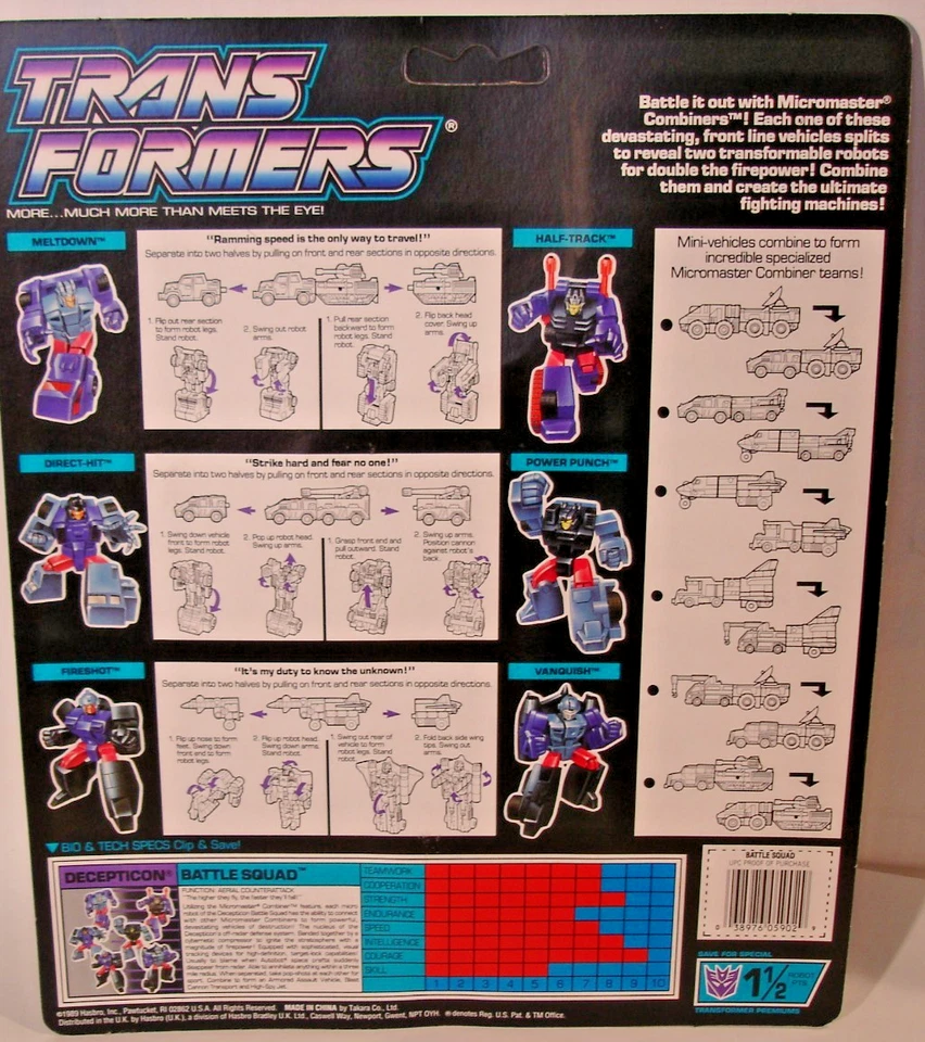 Transformers 1989 Micromaster Combiner Decepticon Battle Squad como nuevo en tarjeta sin usar, en caja Foto 3 de 4