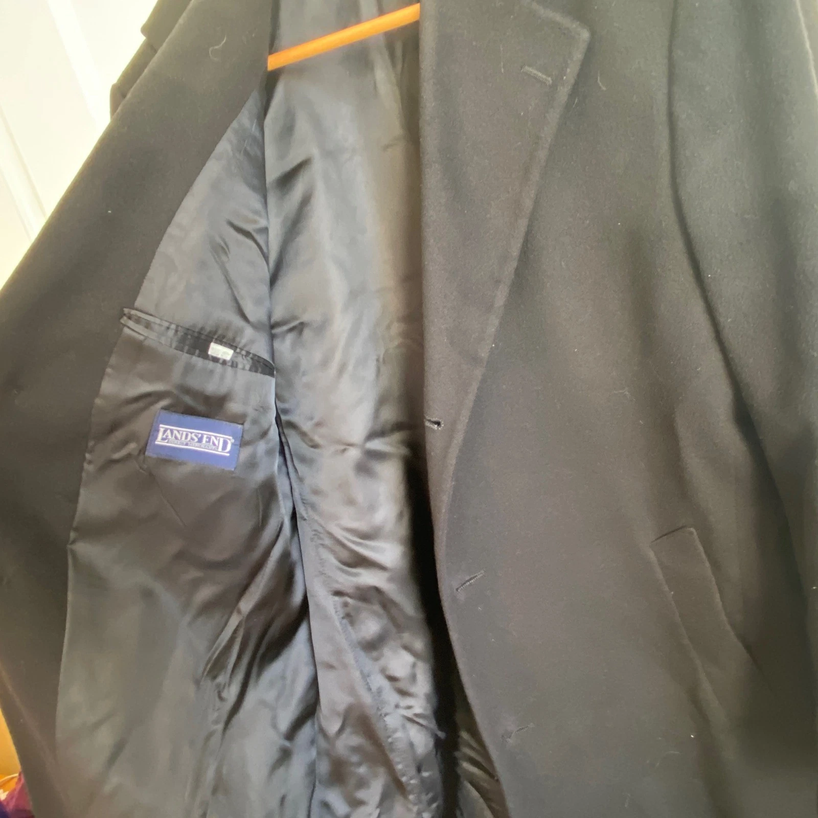 Lands End Mens 40 Regular Black 100% Lambswool Overcoat Made in USA - product detail image 4