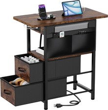 Small Side Table with Charging Station, Narrow Nightstand Bedside Tables