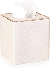 Sumnacon Square Linen Tissue Box Cover - Stylish Cube Beige Texture 