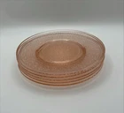 Vintage L E Smith By Cracky Pattern Pink Depression Crackle Glass 7" Plates (5)