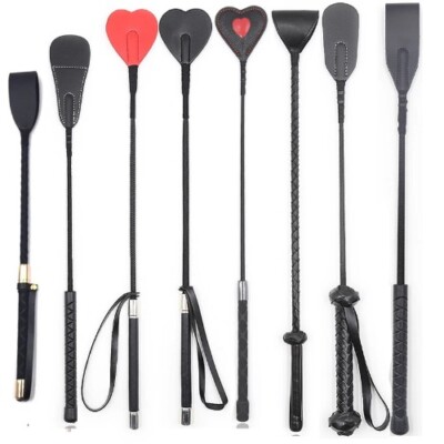 Leather Cosplay Bondage Whip, Crop Spanking Horse Riding Flogger Flapper Cane