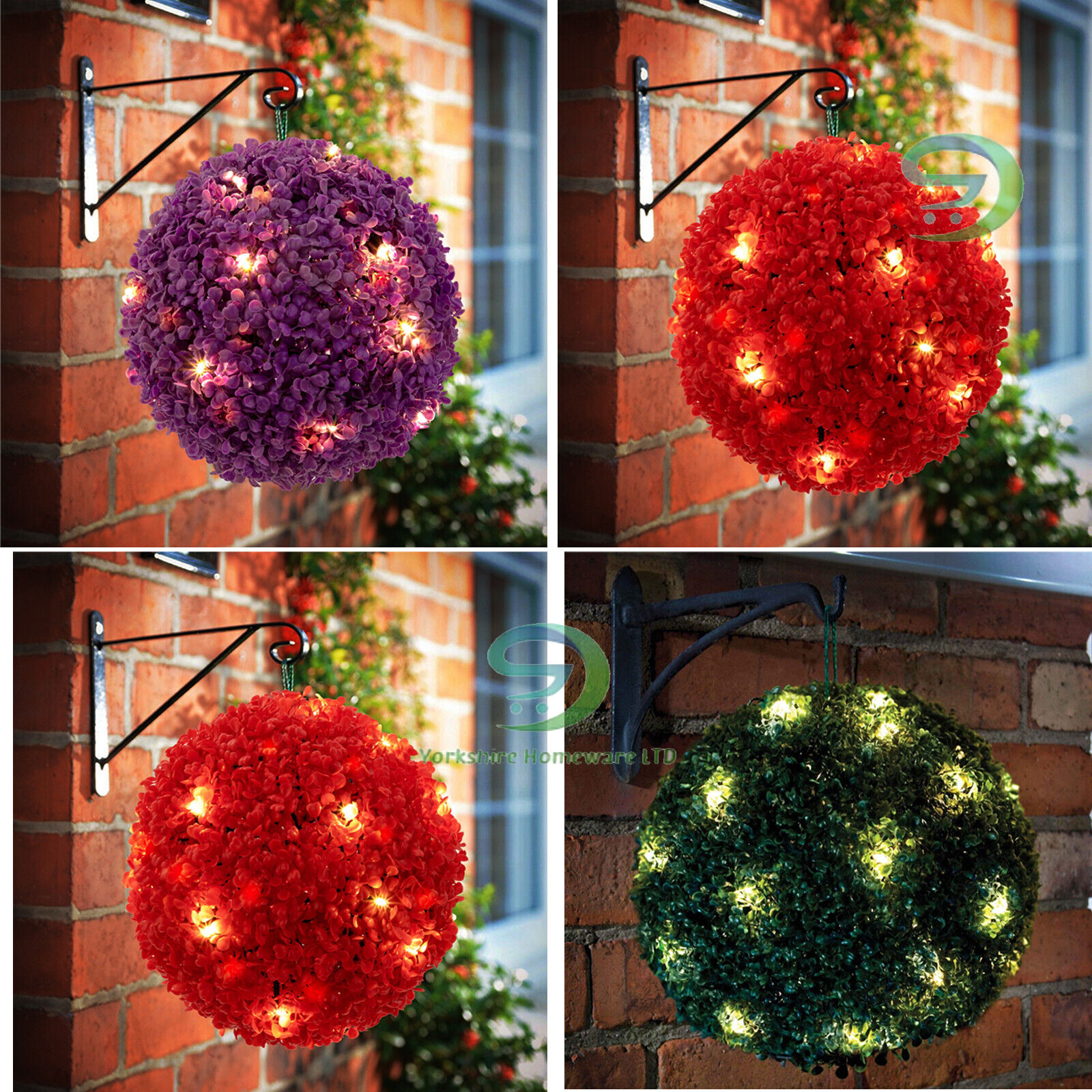 Solar Powered 20 Led Topiary Ball Xmax Lights Rose Boxwood Hanging