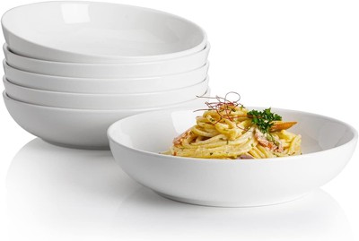 Set of 6 Elegant 30-Ounce Porcelain Salad Bowls - Microwave & Dishwasher Safe