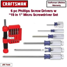 CRAFTSMAN 6 pc Phillips Screwdriver Set w "18 in 1" Micro Set 6 17 41 28 23 5 8