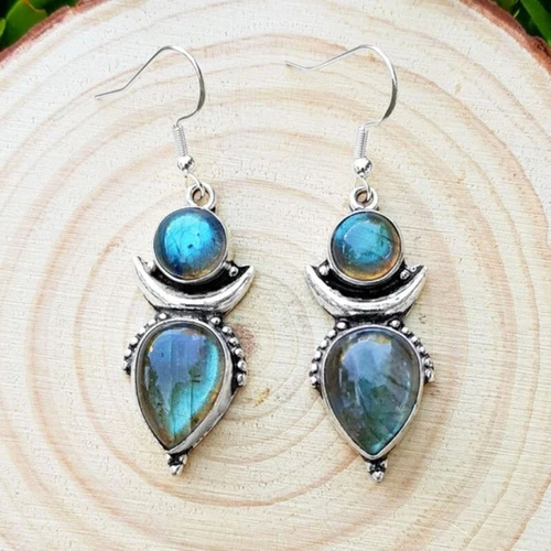 925 Sterling Silver Labradorite Handmade Genuine Dangle Women Earrings