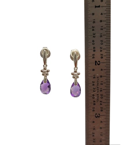 Gorgeous 14K White Gold Amethyst Briolette Dangle Stud Earrings - Picture 6 of 6