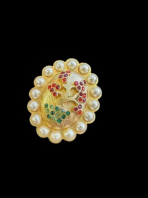 Vintage Hanae Mori Brooch Pin Oval Gold Tone Pearl Accents Tree Blooming Signed
