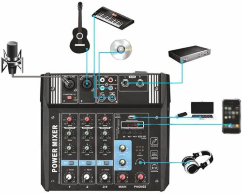 TEYUN PA4 Professional 4-Channel Audio Mixing Console with AMP Stage US Plug