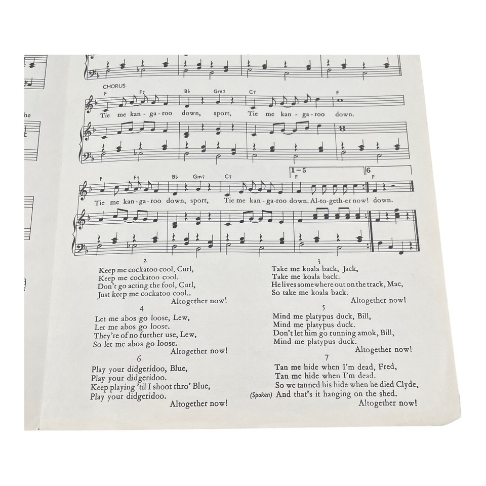 TIE ME KANGAROO DOWN, SPORT Rolf Harris 1961 Vintage Sheet Music Piano Vocals eBay