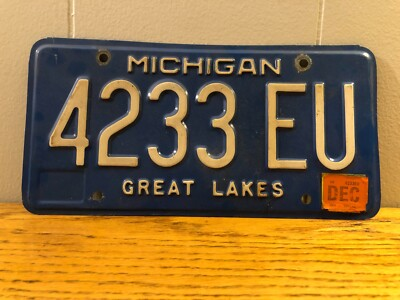#ad 2003 Michigan License Plate Great Lakes Blue # 4233 EU Good Shape Needs Clean $20.00
