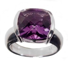Sterling Silver Cushion Cut Amethyst Ring
