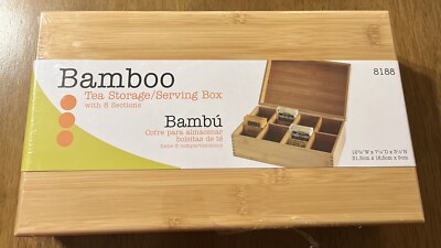 Lipper International Bamboo Wood Tea Box with 8 Sections New