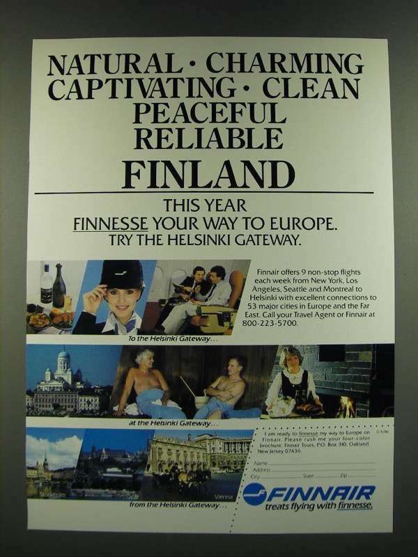1986 Finnair Airline Ad - Natural Charming Captivating