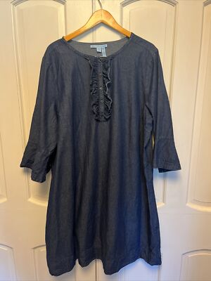 DRAPER JAMES chambray shirt dress ruffle bell sleeve casual - Main Image