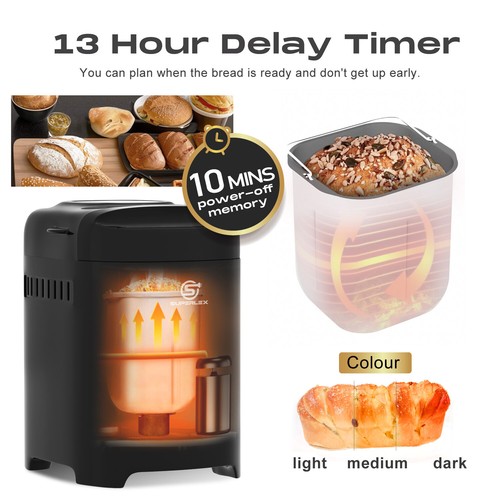 SUPERLEX 11-in-1 Automatic Bread Maker Bread Machine 3 Loaf Size Easy Release - Picture 3 of 10