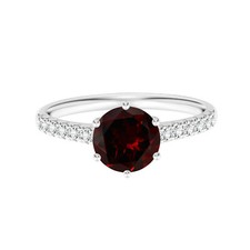 Multi Prong Set 5MM Round Garnet 925 Sterling Silver Solitaire with Accents Ring