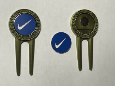 (1) Nike Swoosh Metal Divot Tool & 1'' Flat Coin Style Golf Marker - A Beauty!