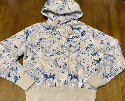 Adidas X Parley Hoodie Unisex Small Cream Blue Marbled Pullover Hoodie Jacket