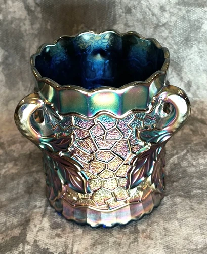 Vintage Cobalt Blue Carnival Glass Maple Leaf Spooner