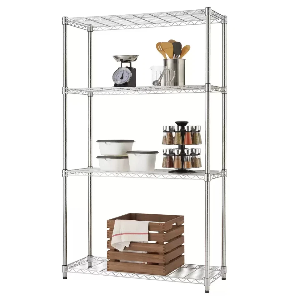 Chrome 4 Tier Wire Shelving Metal Storage Shelf Home Office Kitchen Stand Rack - Image 2 of 3