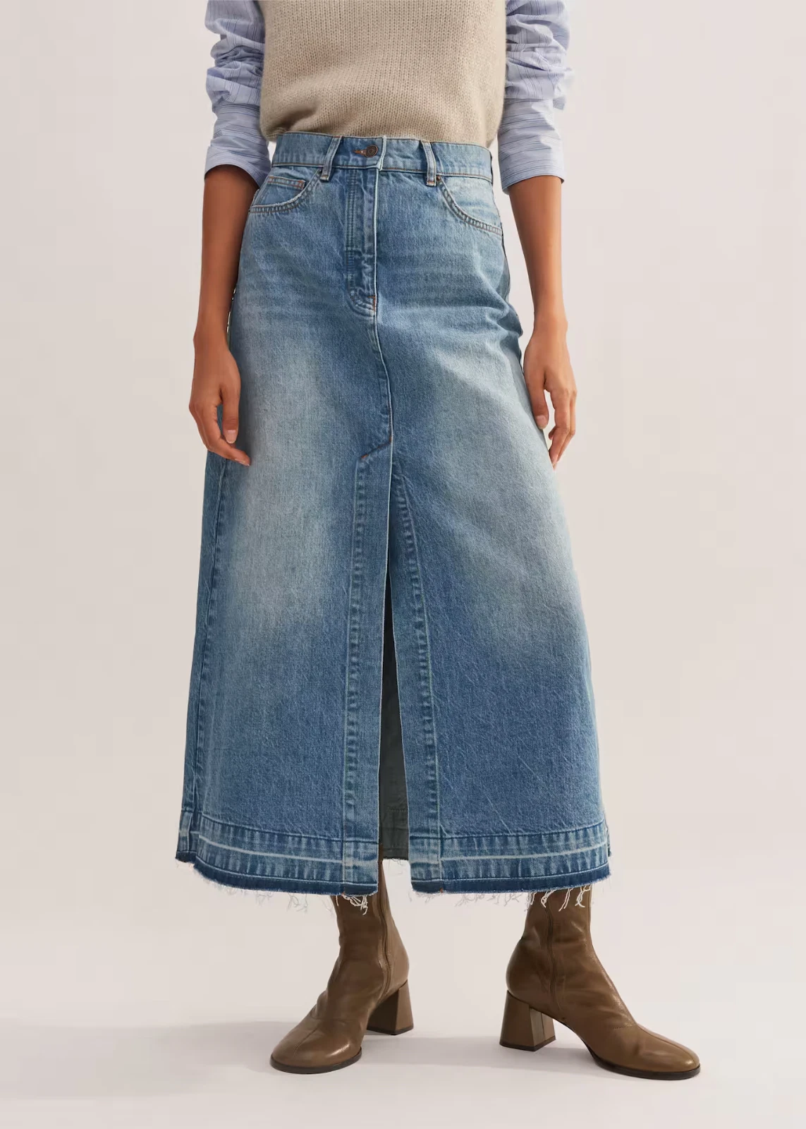 Me+Em Distressed Denim Maxi Skirt
