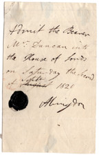 Montague Bertie, 5th Earl Abingdon Signed House Pass 1820 / Autographed British