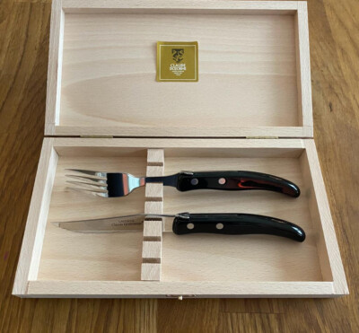 Laguiole Steakmesser & Gabel Set von Claude Dozorme Acryl schwarz