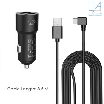 Viofo Type-C Dual USB 12V Car Charger with 6M Power Cable for T130 and A229