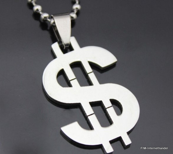 EDELSTAHL ANHÄNGER DOLLER MONEY CASH KETTE KUGELKETTE HIP HOP